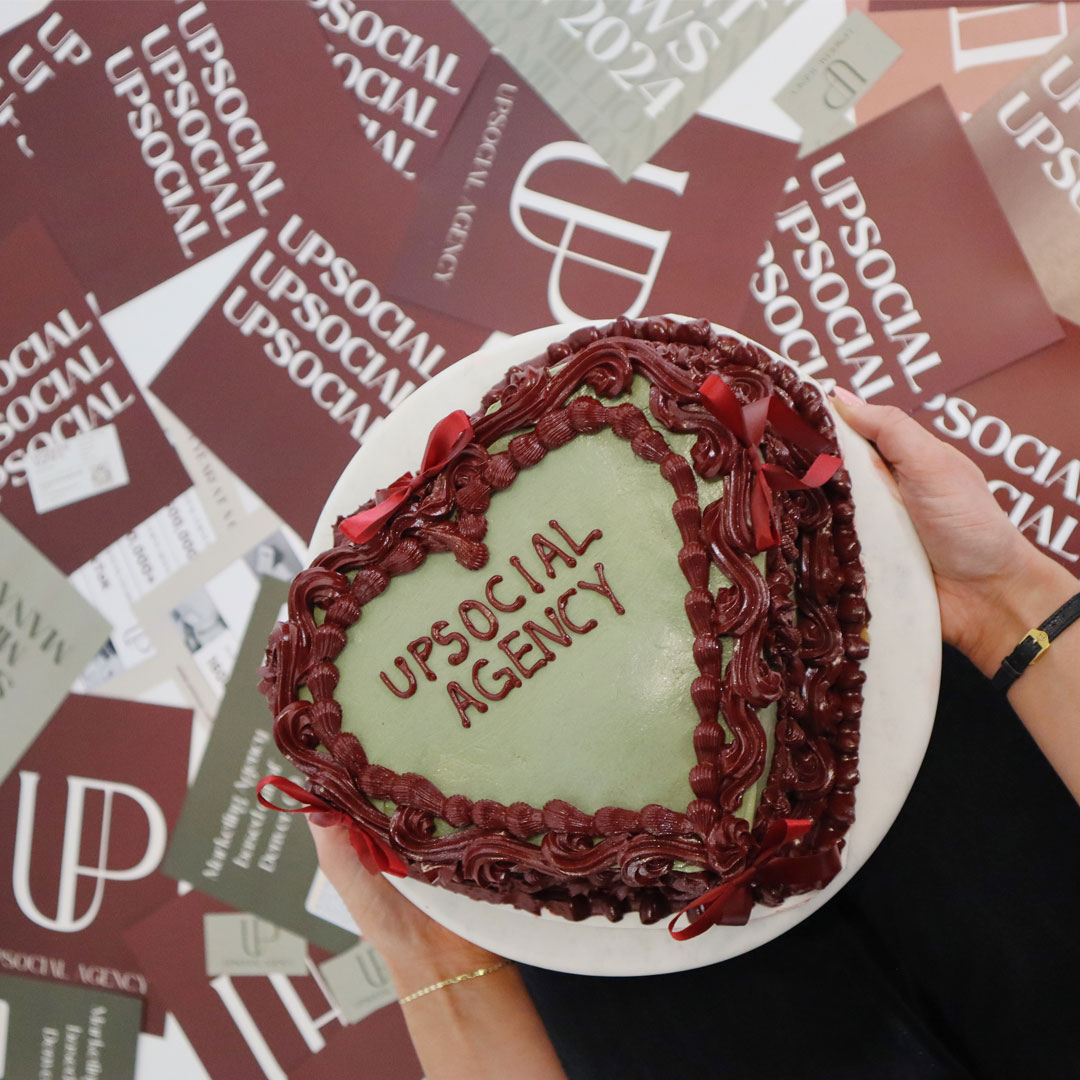 Upsocial branded cake and cards