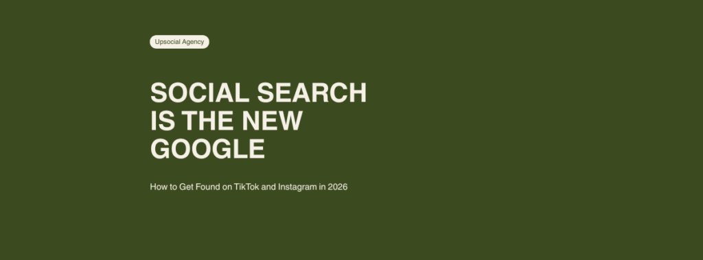 Social search marketing blog header showing olive green background with cream text